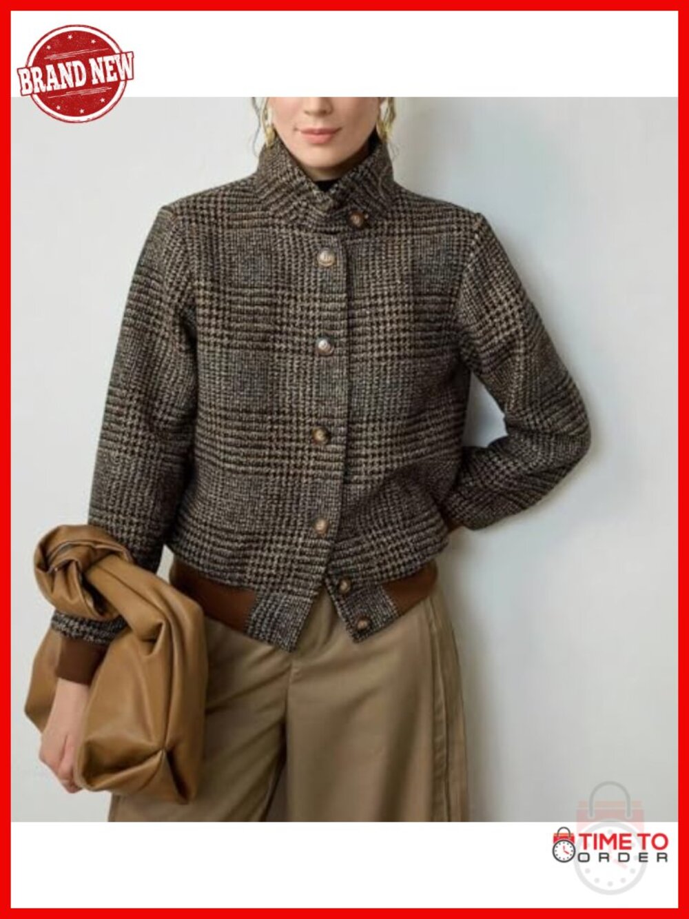Vintage Wool Plaid Cropped Bomber Jacket Coat Button Front - Picture 3 of 5